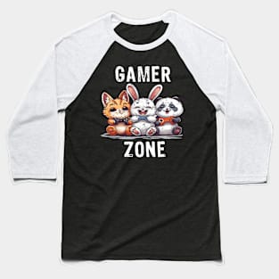 Gamer Zone Cat Bunny Panda-white text Baseball T-Shirt